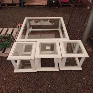 Wooden frame Glass top coffee table with 3 side tables
